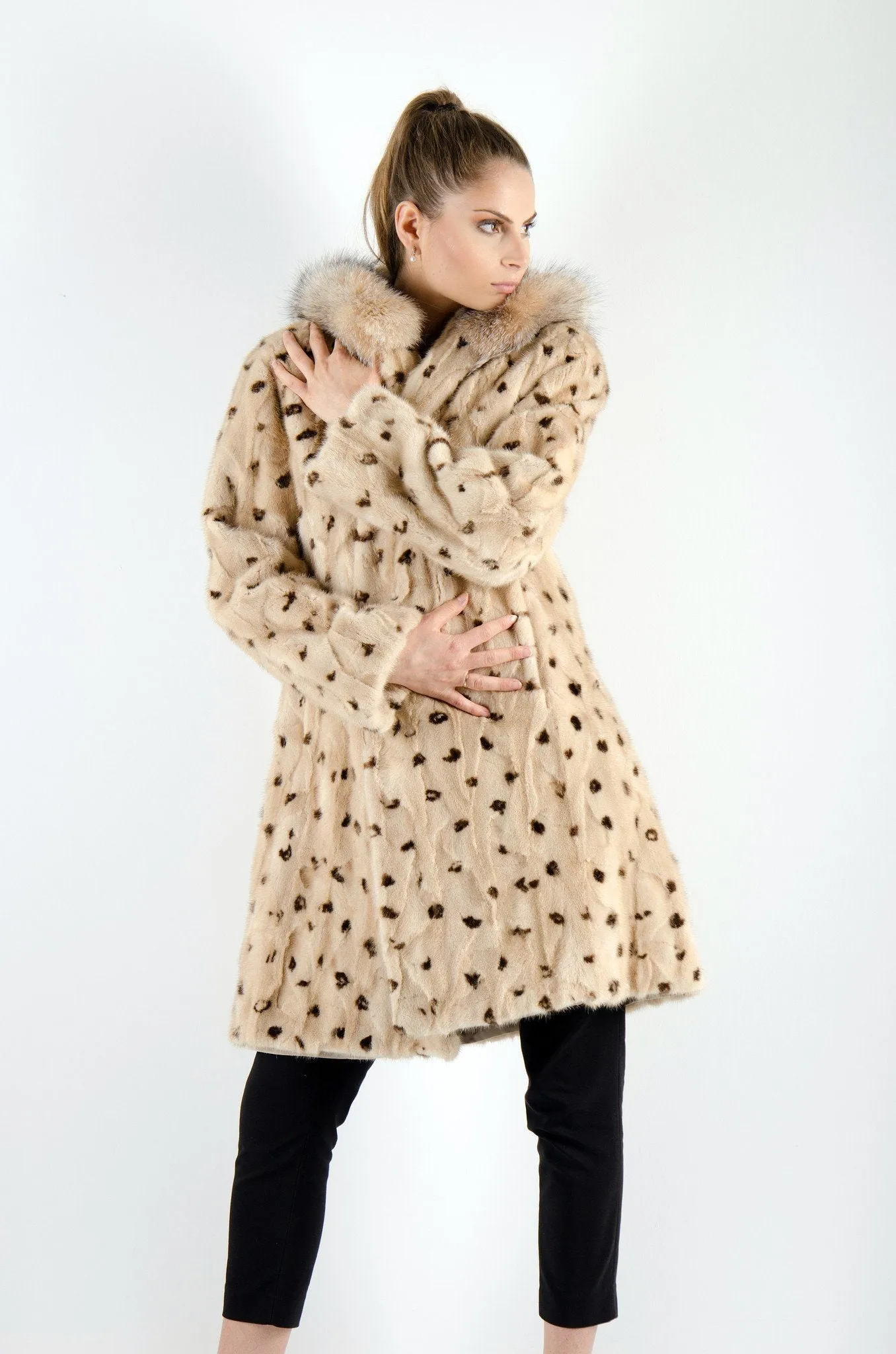 14 | Hooded Mink Fur Reversible Coat