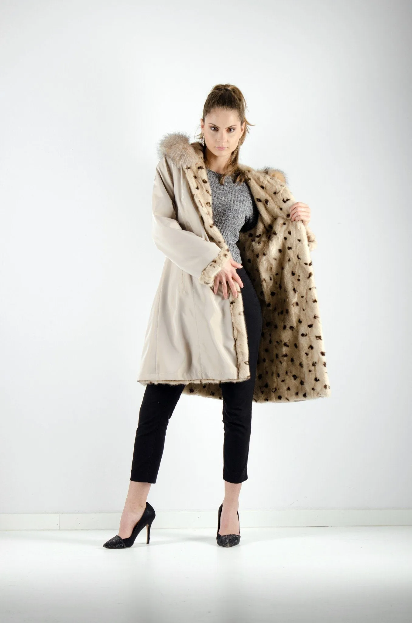 14 | Hooded Mink Fur Reversible Coat