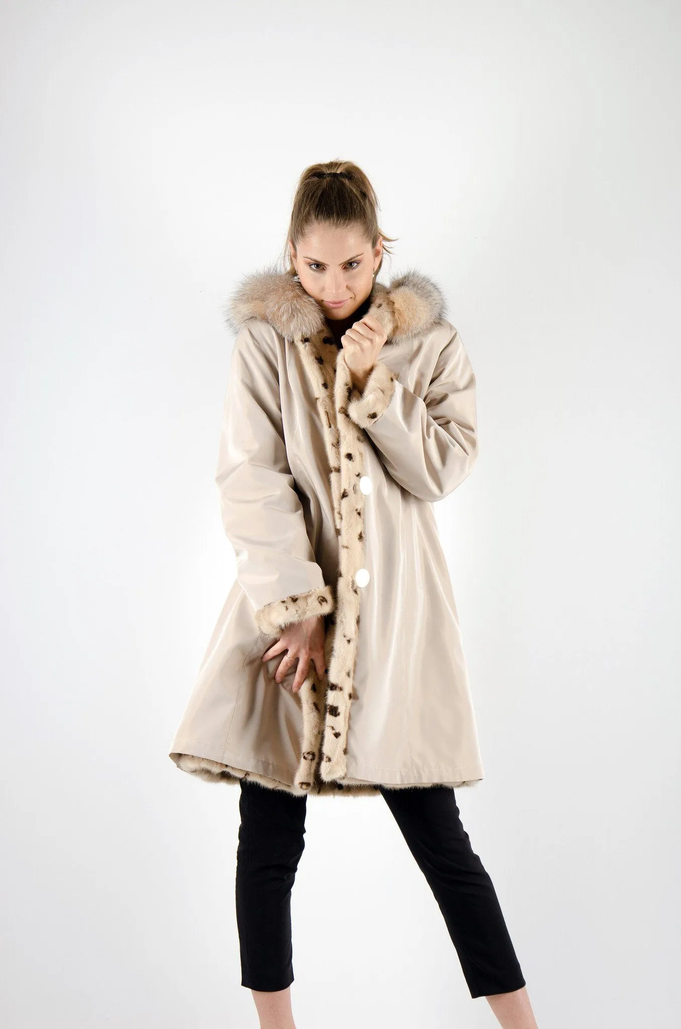 14 | Hooded Mink Fur Reversible Coat