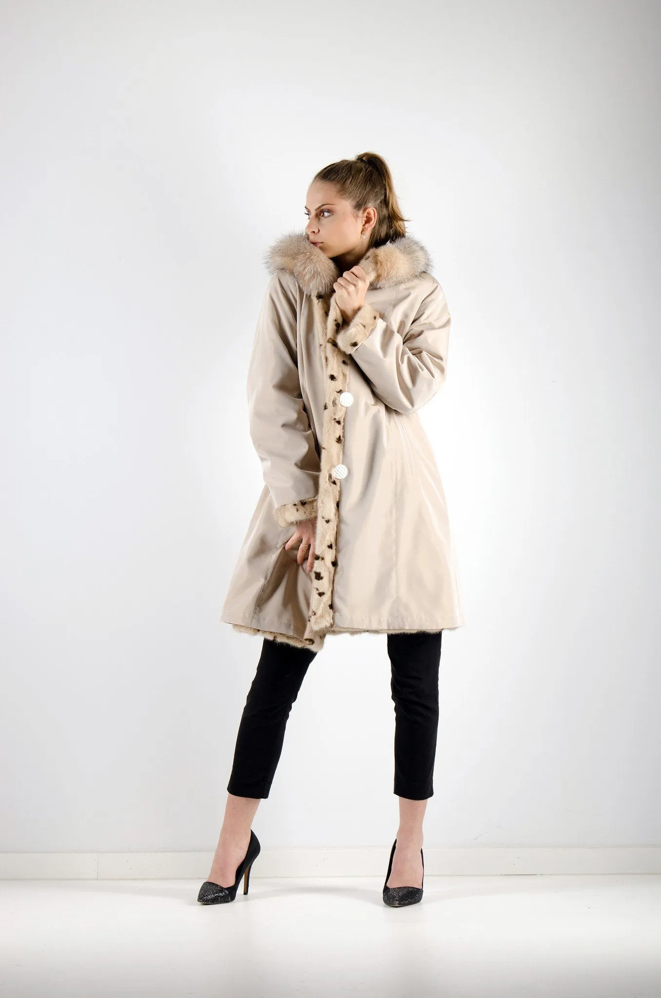 14 | Hooded Mink Fur Reversible Coat