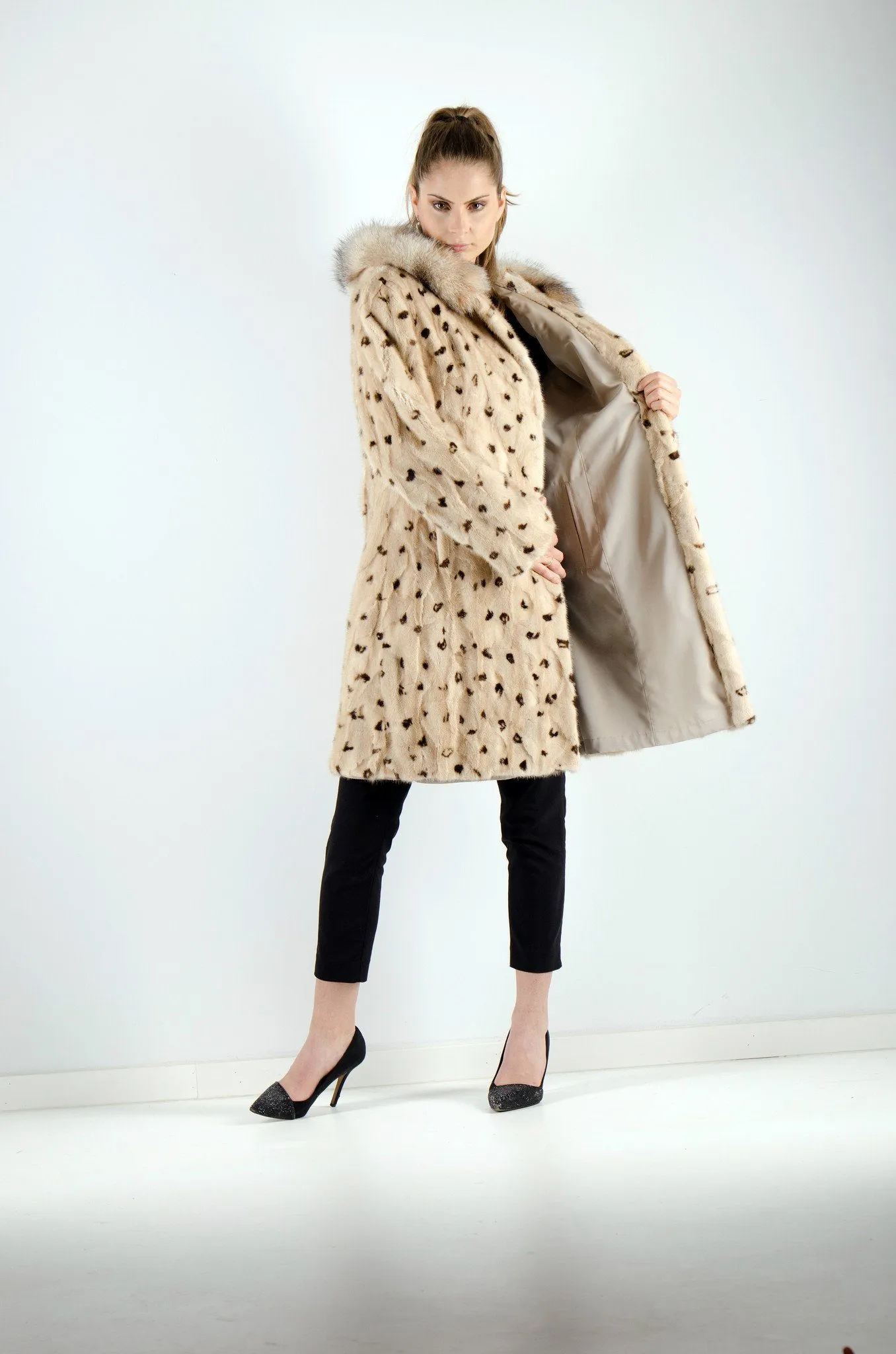 14 | Hooded Mink Fur Reversible Coat