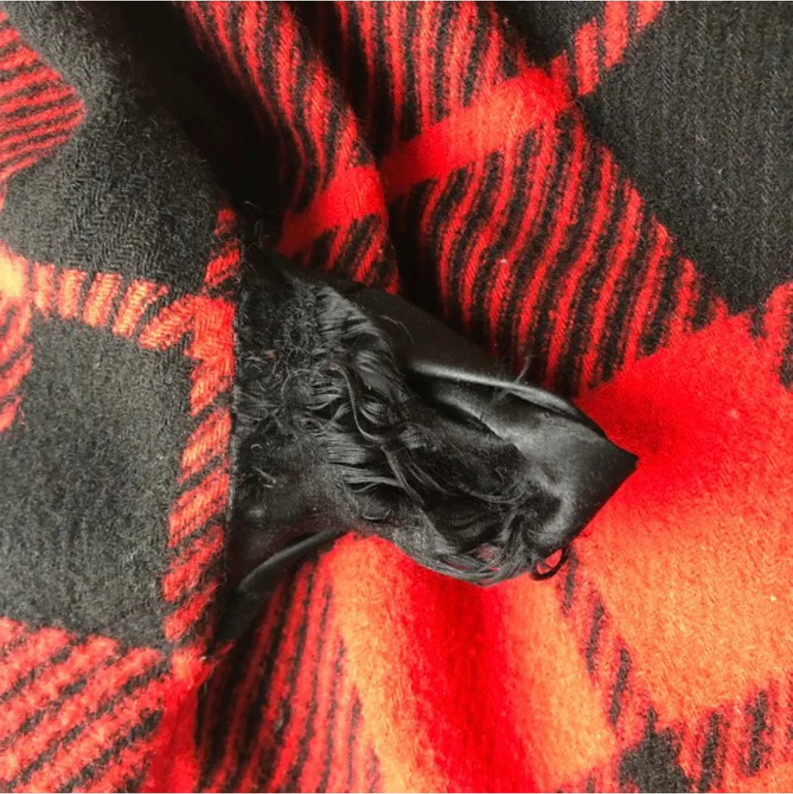 1950s Buffalo Plaid Wool Cost with Peter Pan Collar and Patent Black Belt