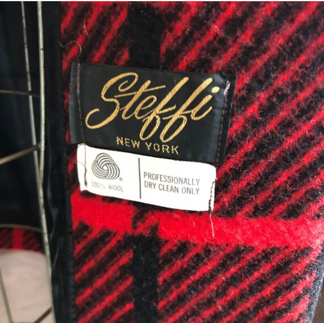 1950s Buffalo Plaid Wool Cost with Peter Pan Collar and Patent Black Belt