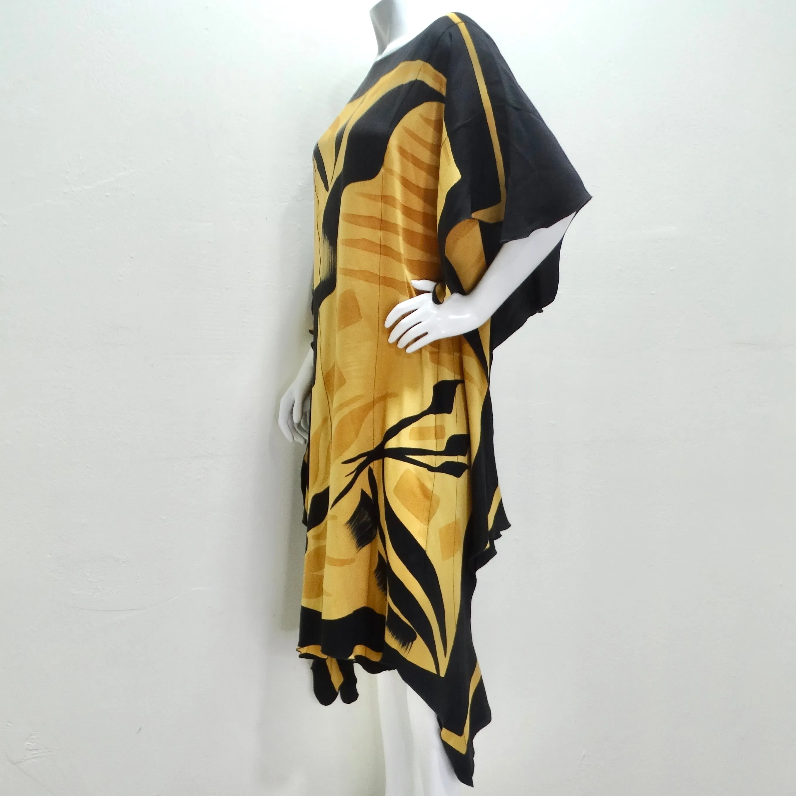 1980s Abstract Print Silk Kaftan Dress