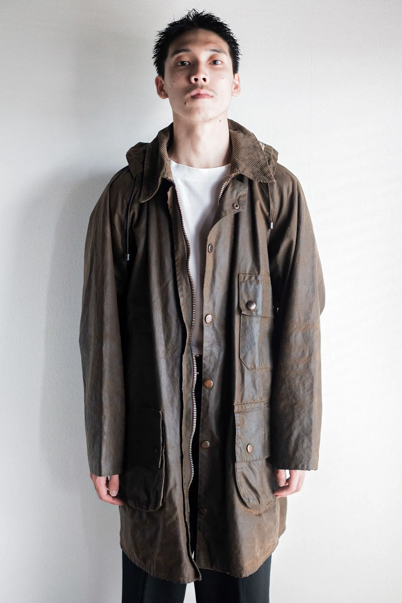 【~80's】Vintage Barbour "SOLWAY ZIPPER" With Hood 2 Crest Size.40