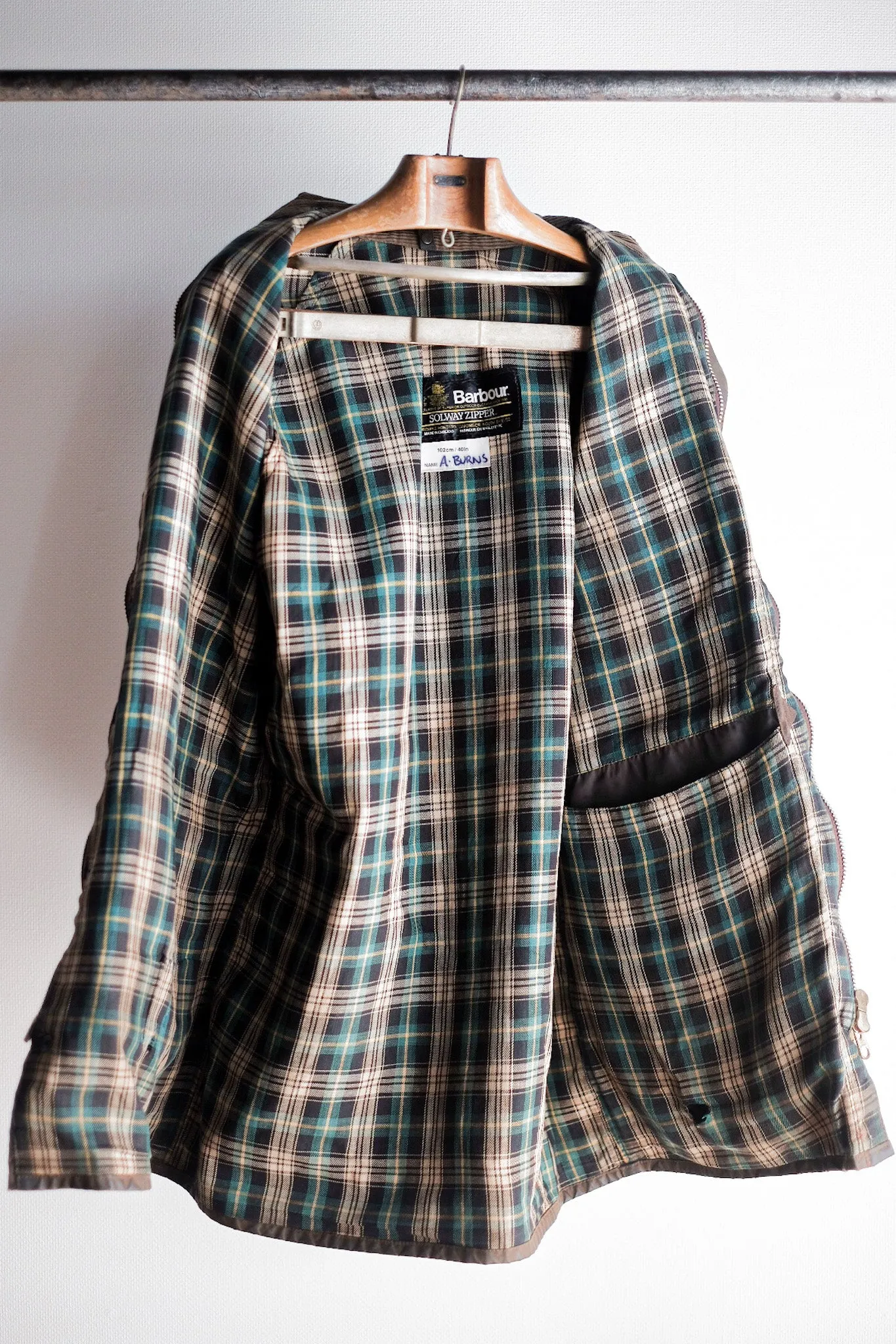 【~80's】Vintage Barbour "SOLWAY ZIPPER" With Hood 2 Crest Size.40