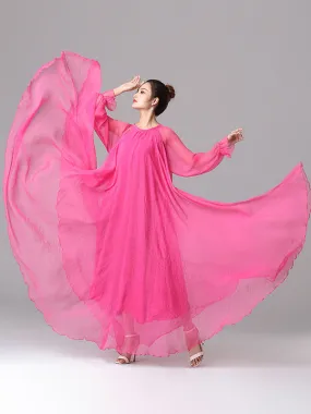 Artistic Retro Vintage Loose Solid Color Maxi Dress