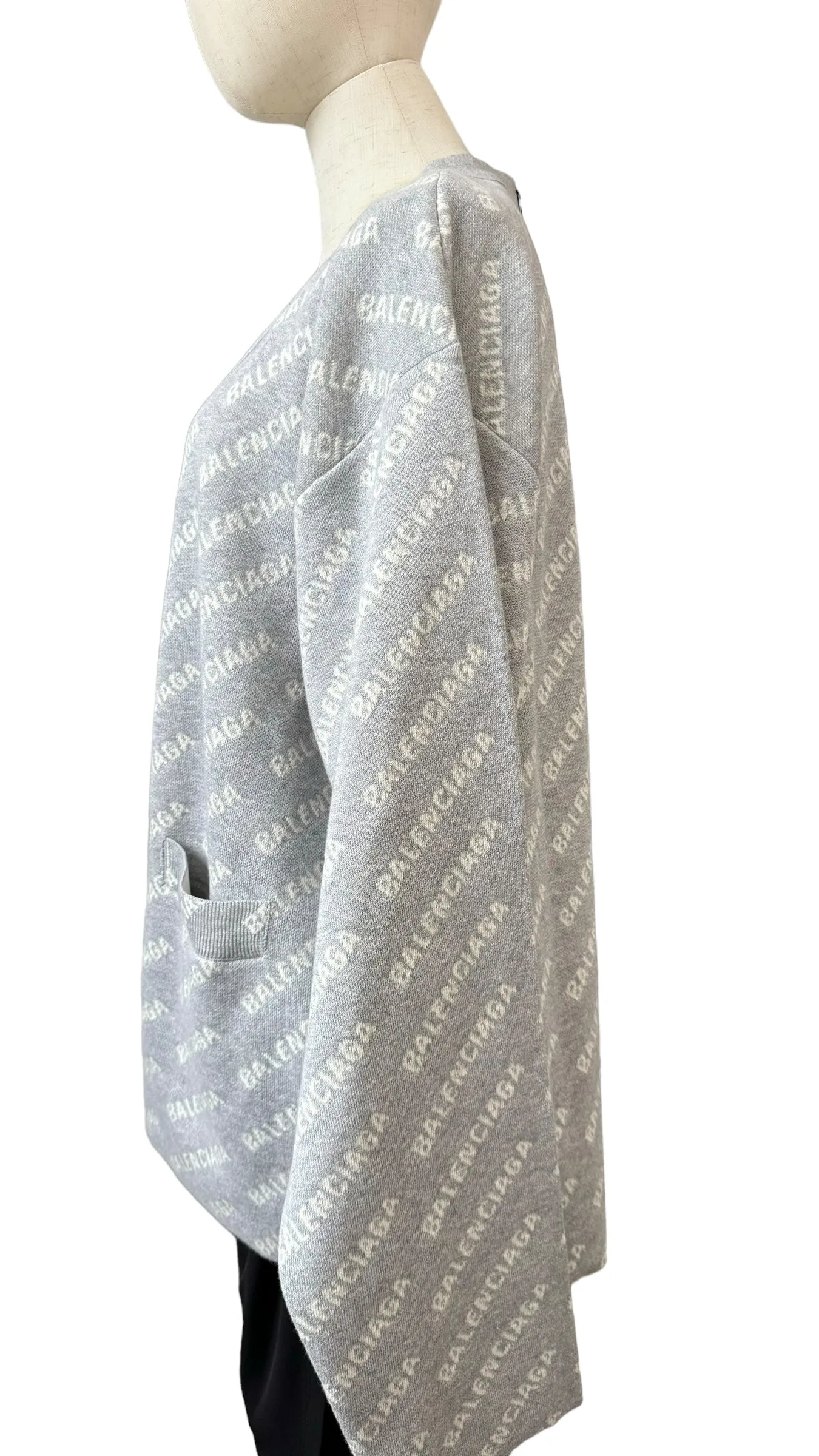 Balenciaga Allover Logo V- Neck Cardigan Grey- Unisex Oversized Fit