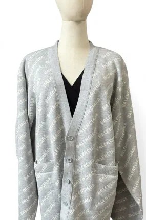 Balenciaga Allover Logo V- Neck Cardigan Grey- Unisex Oversized Fit