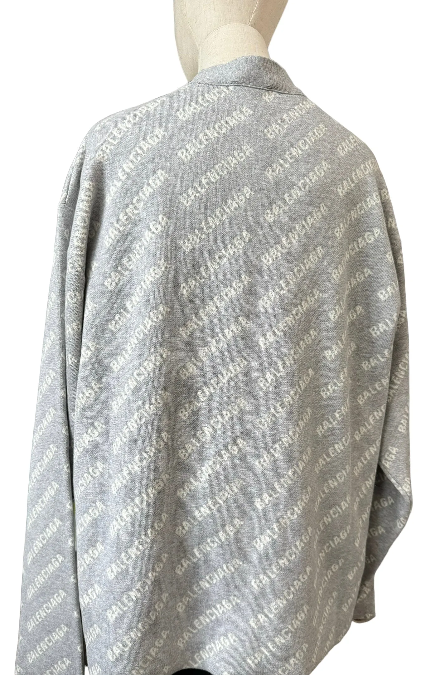 Balenciaga Allover Logo V- Neck Cardigan Grey- Unisex Oversized Fit