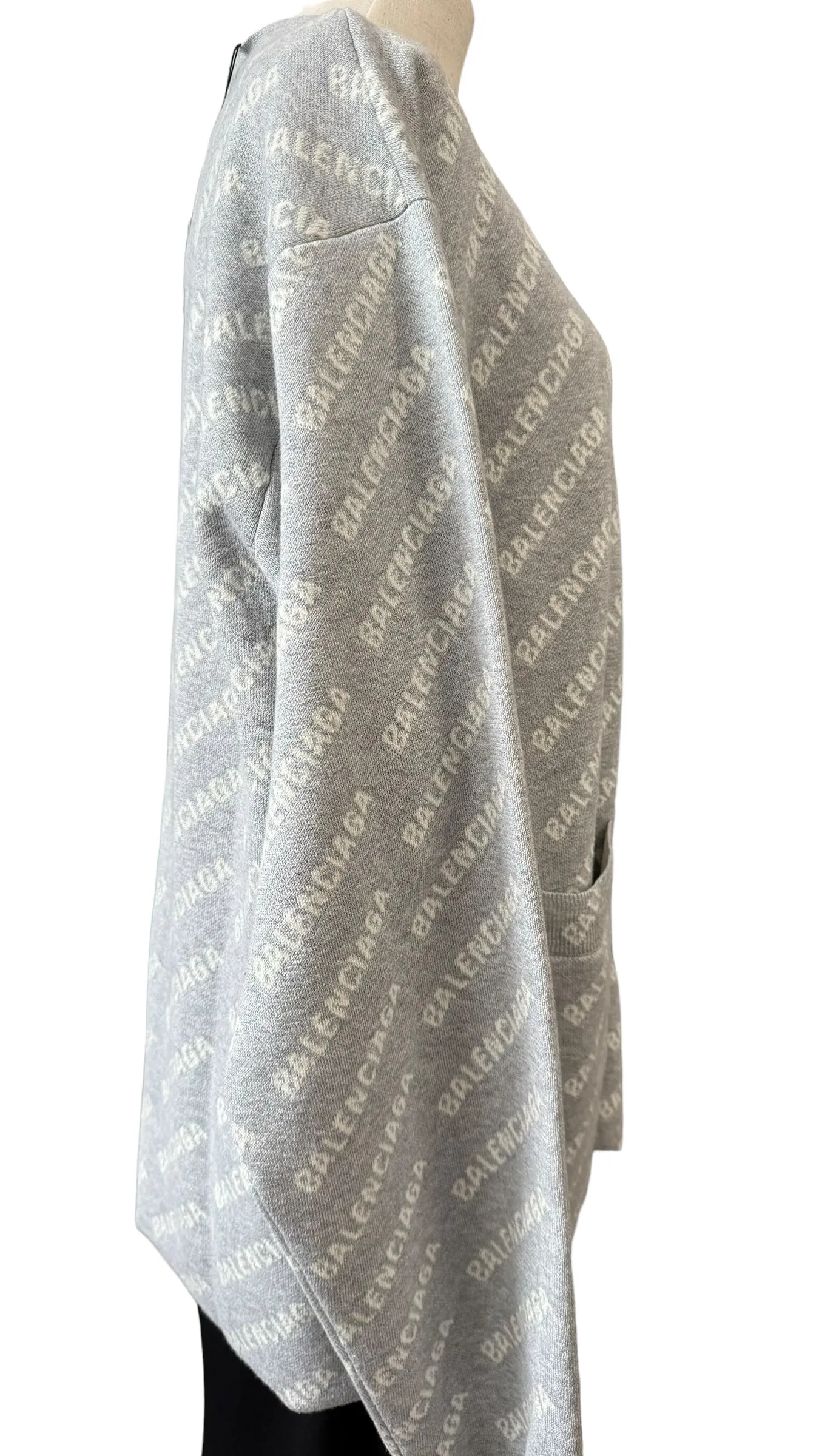 Balenciaga Allover Logo V- Neck Cardigan Grey- Unisex Oversized Fit