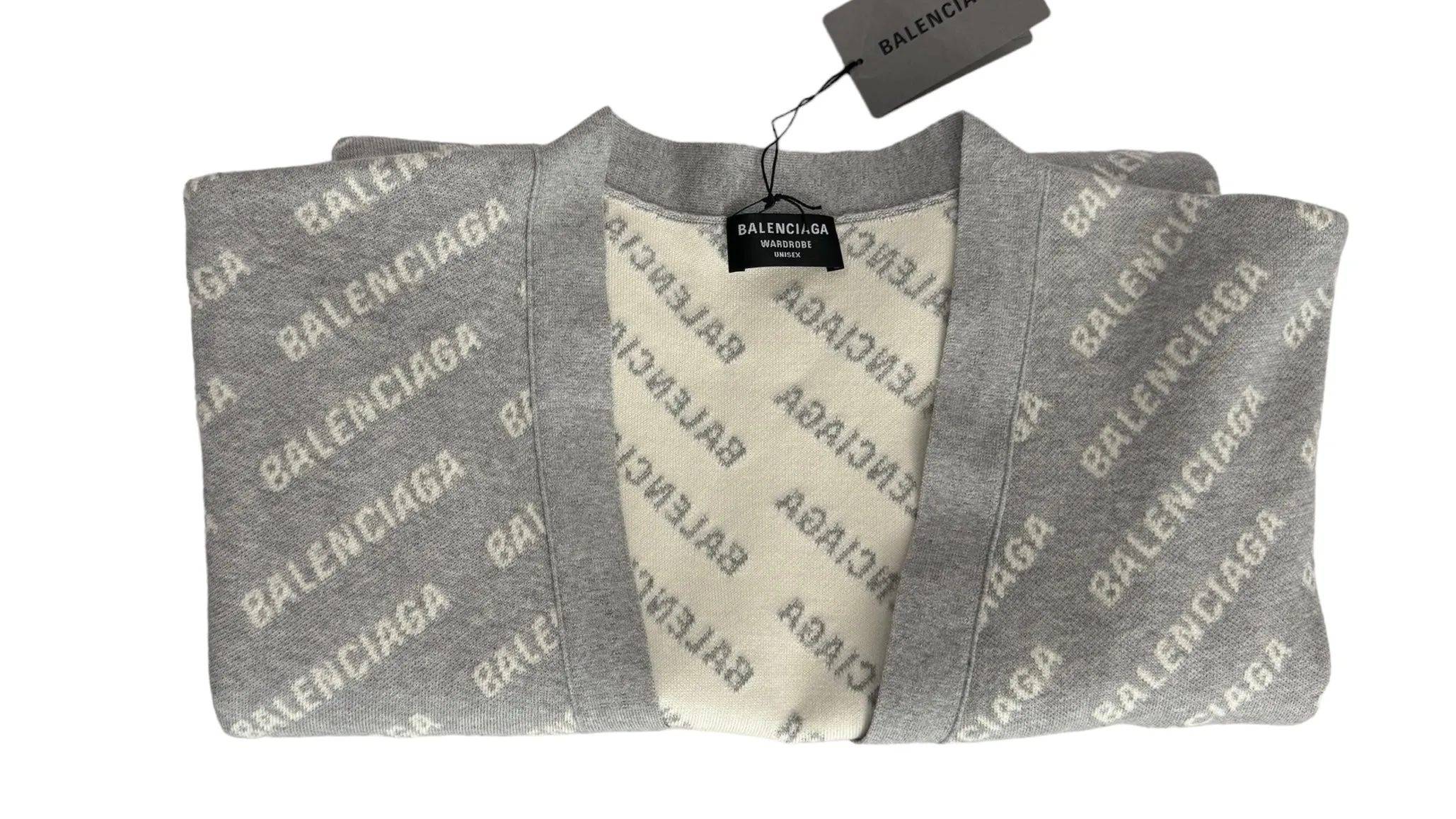 Balenciaga Allover Logo V- Neck Cardigan Grey- Unisex Oversized Fit