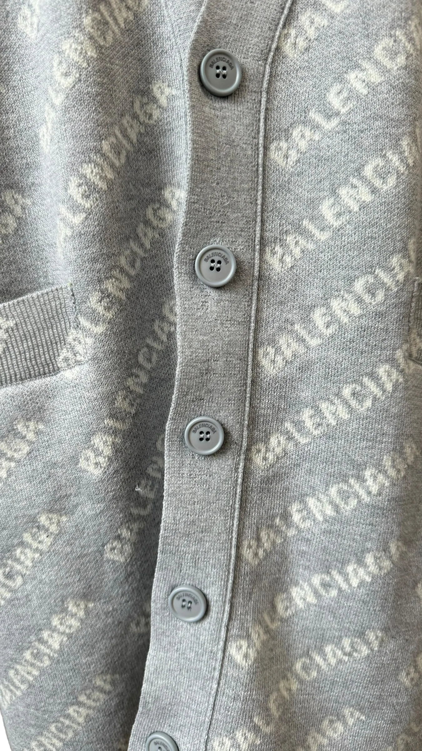 Balenciaga Allover Logo V- Neck Cardigan Grey- Unisex Oversized Fit