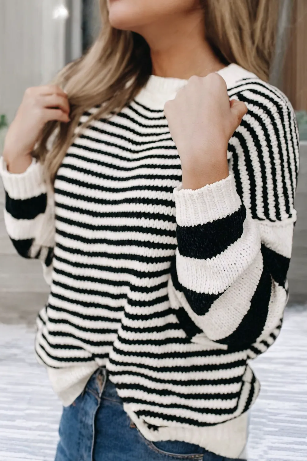 Black And White Striped Pullover Sweater