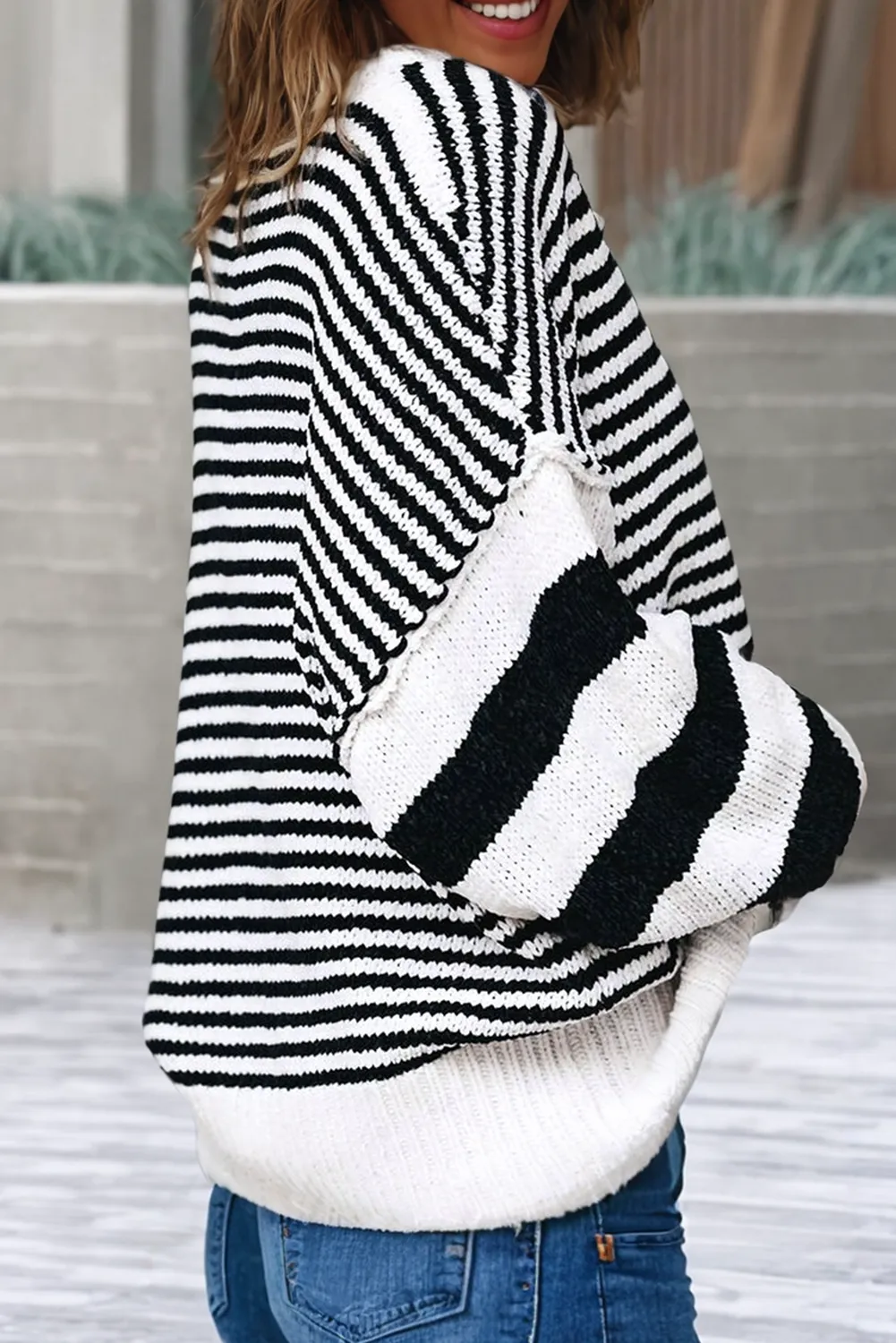 Black And White Striped Pullover Sweater