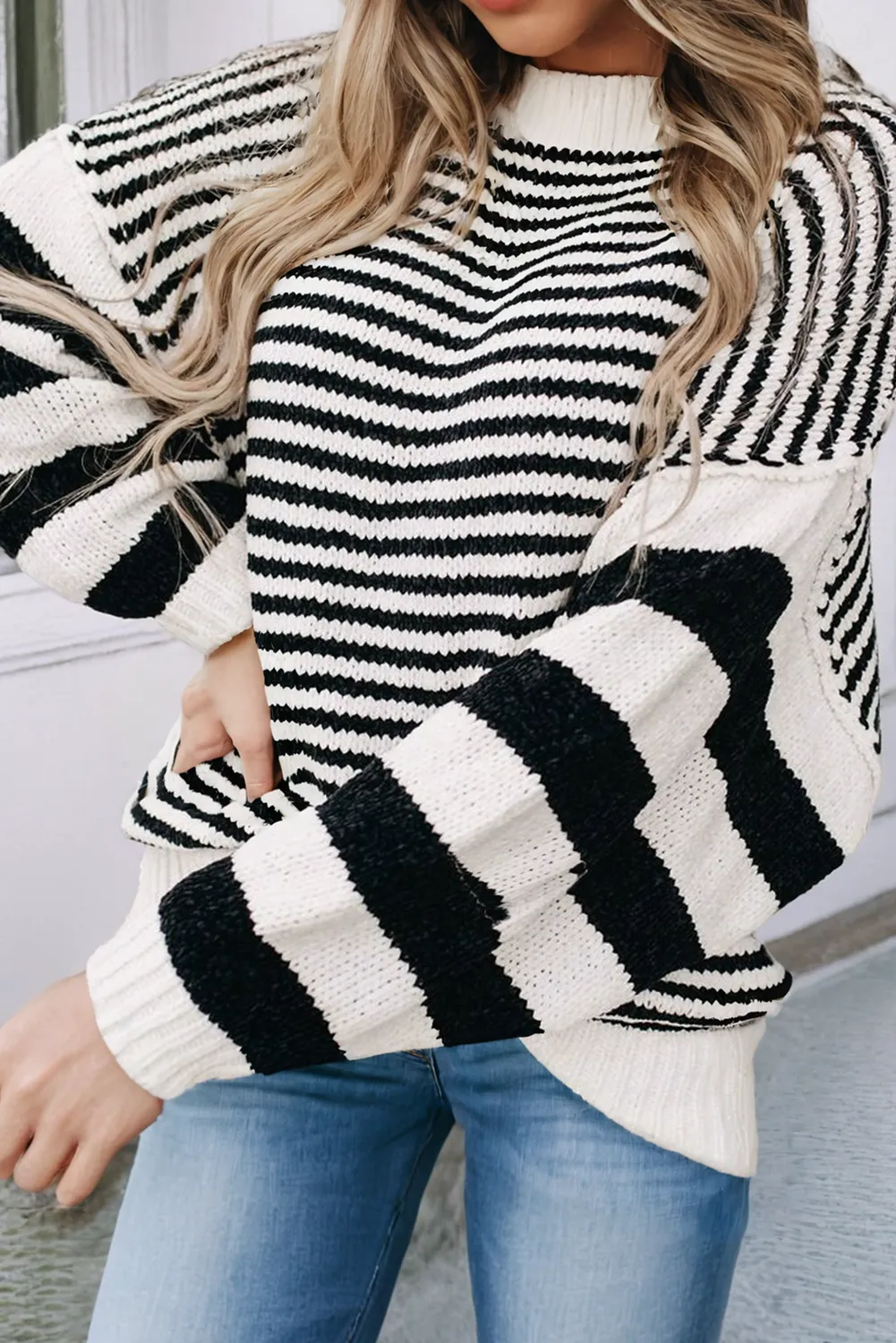Black And White Striped Pullover Sweater