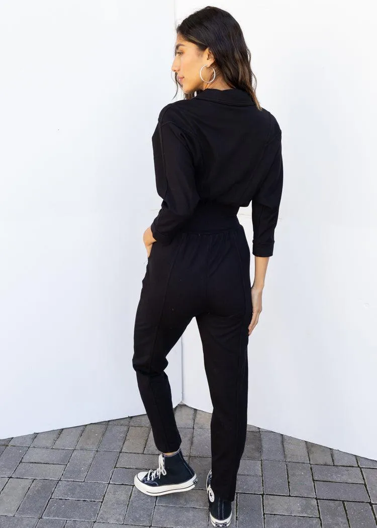 Bobi Smocked Waist Jumpsuit -Black