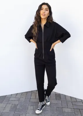Bobi Smocked Waist Jumpsuit -Black