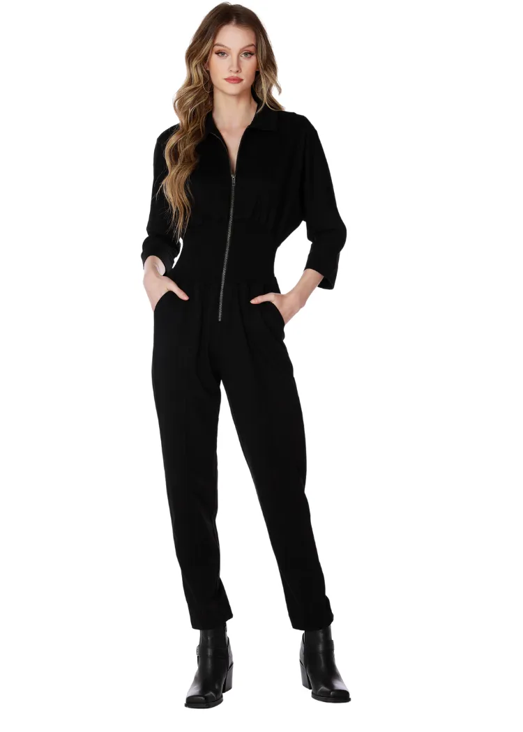 Bobi Smocked Waist Jumpsuit -Black