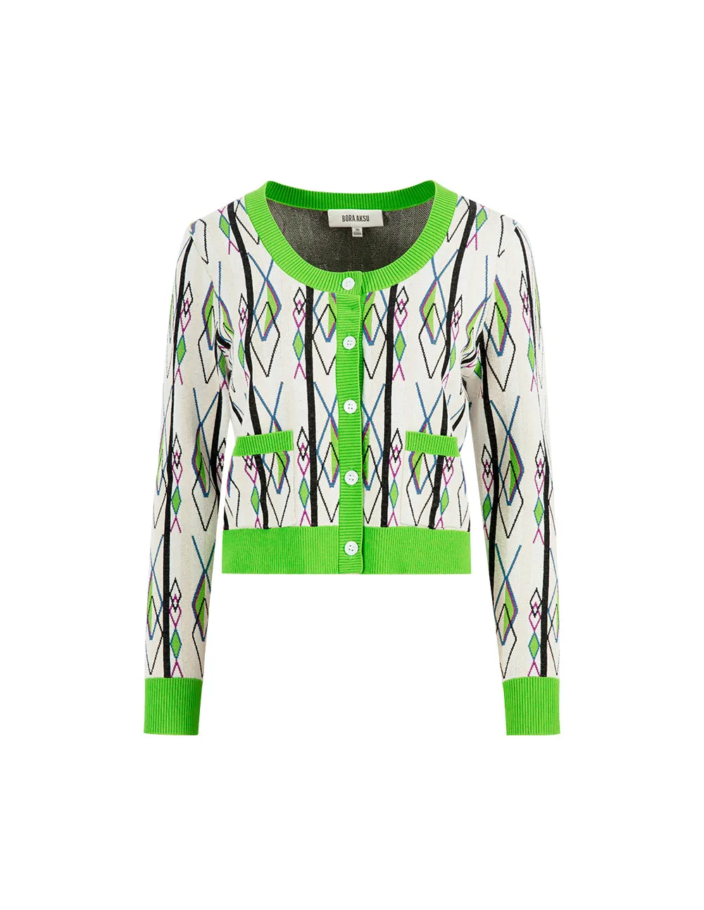 BORA AKSU U-Neck Argyle Knit Cardigan