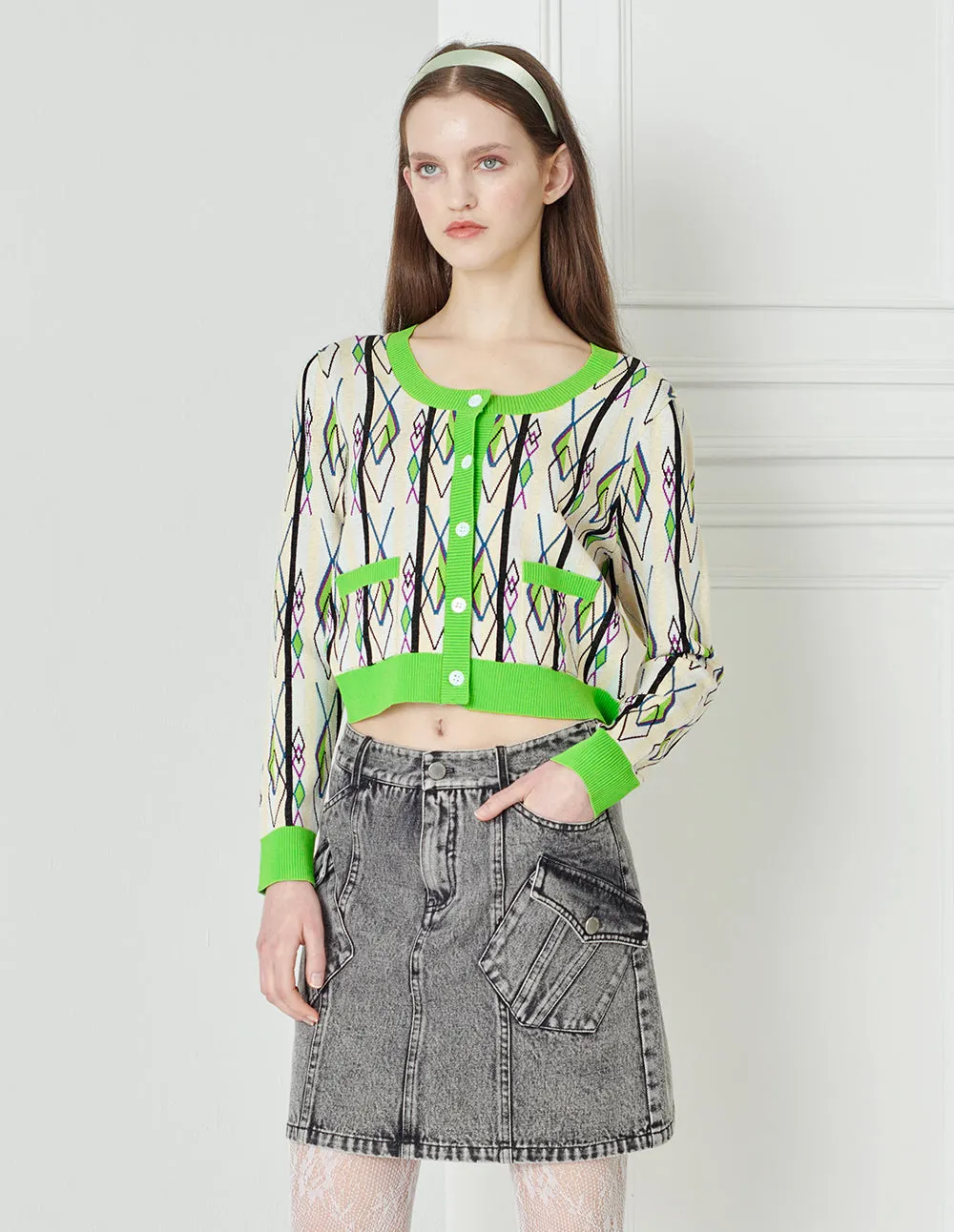 BORA AKSU U-Neck Argyle Knit Cardigan