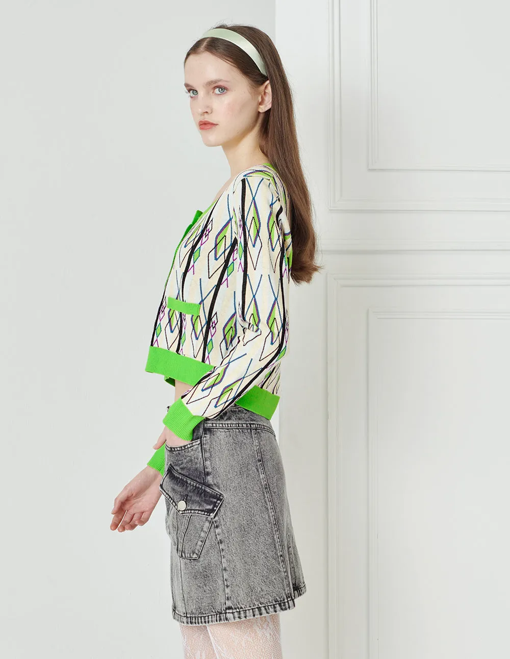 BORA AKSU U-Neck Argyle Knit Cardigan