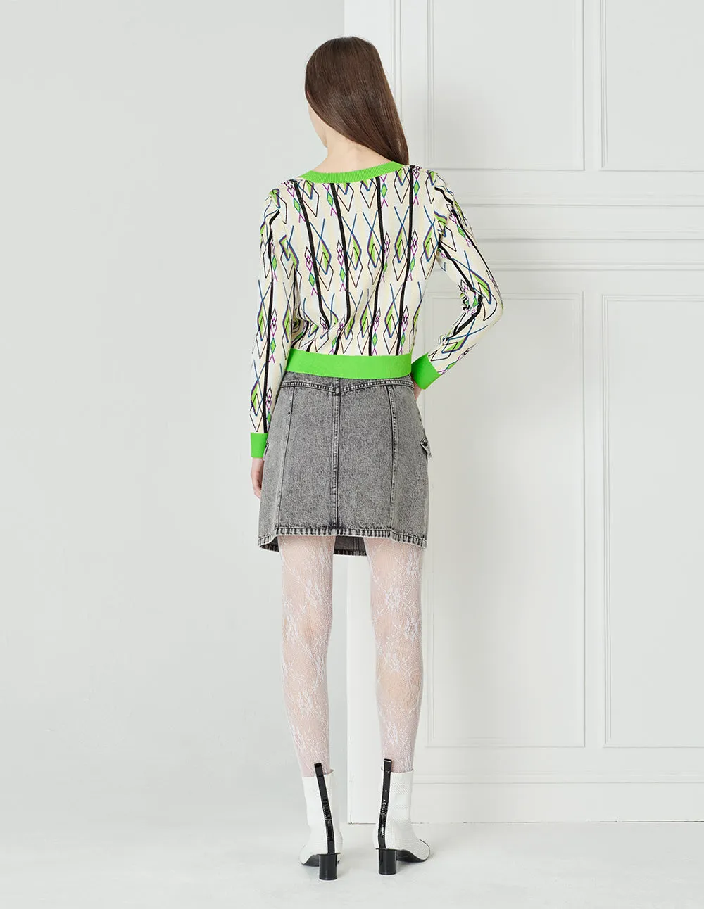 BORA AKSU U-Neck Argyle Knit Cardigan