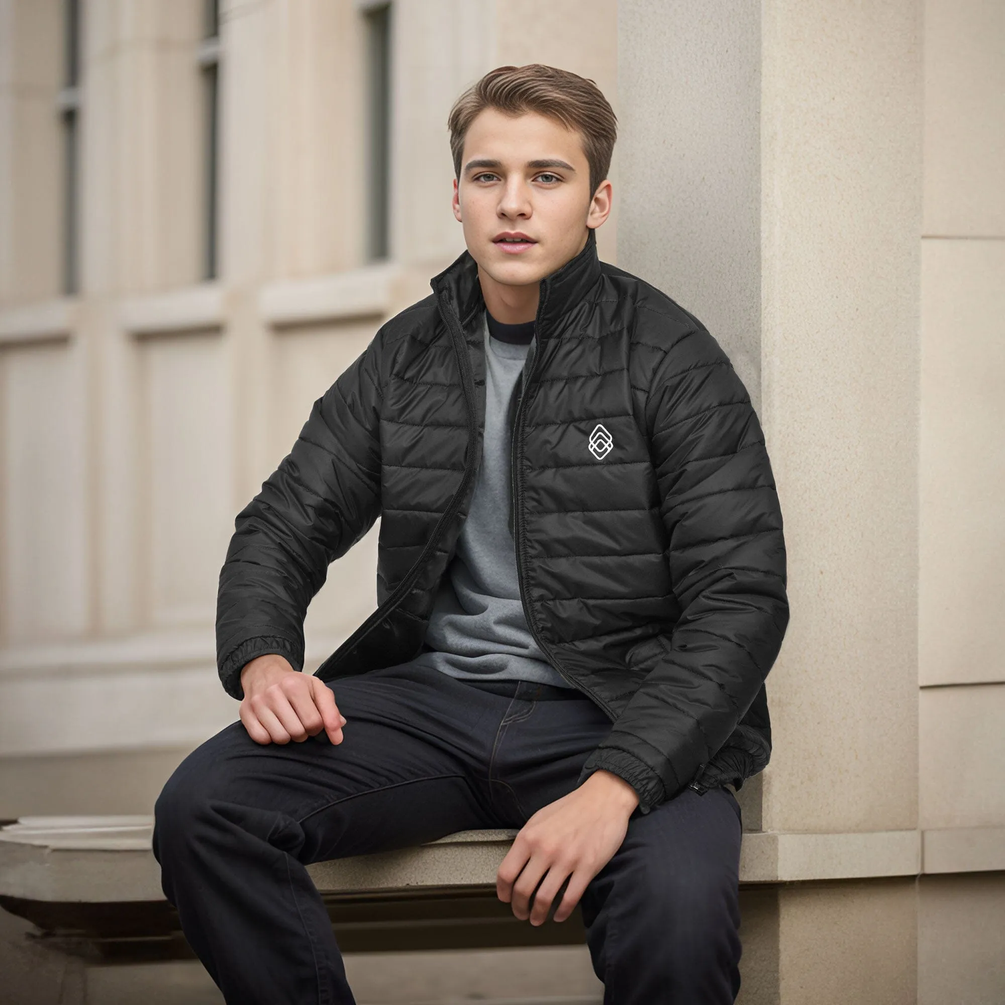 Burnt Soul Men's Logo Embroidered Design Puffer Jacket