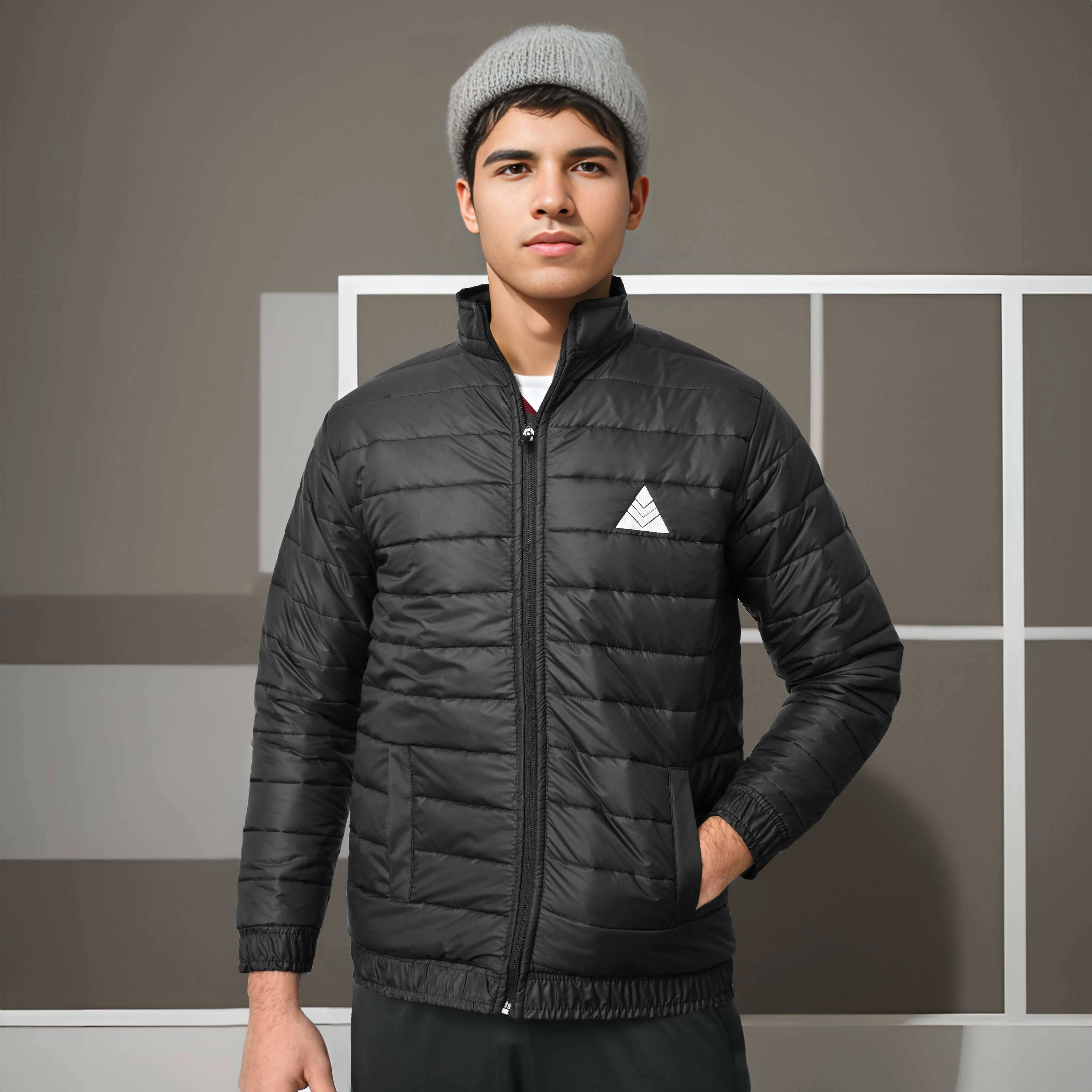 Burnt Soul Men's Triangle Embroidered Long Sleeve Puffer Jacket