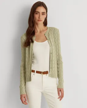 Cable-Knit Cotton Cardigan Sweater In Green