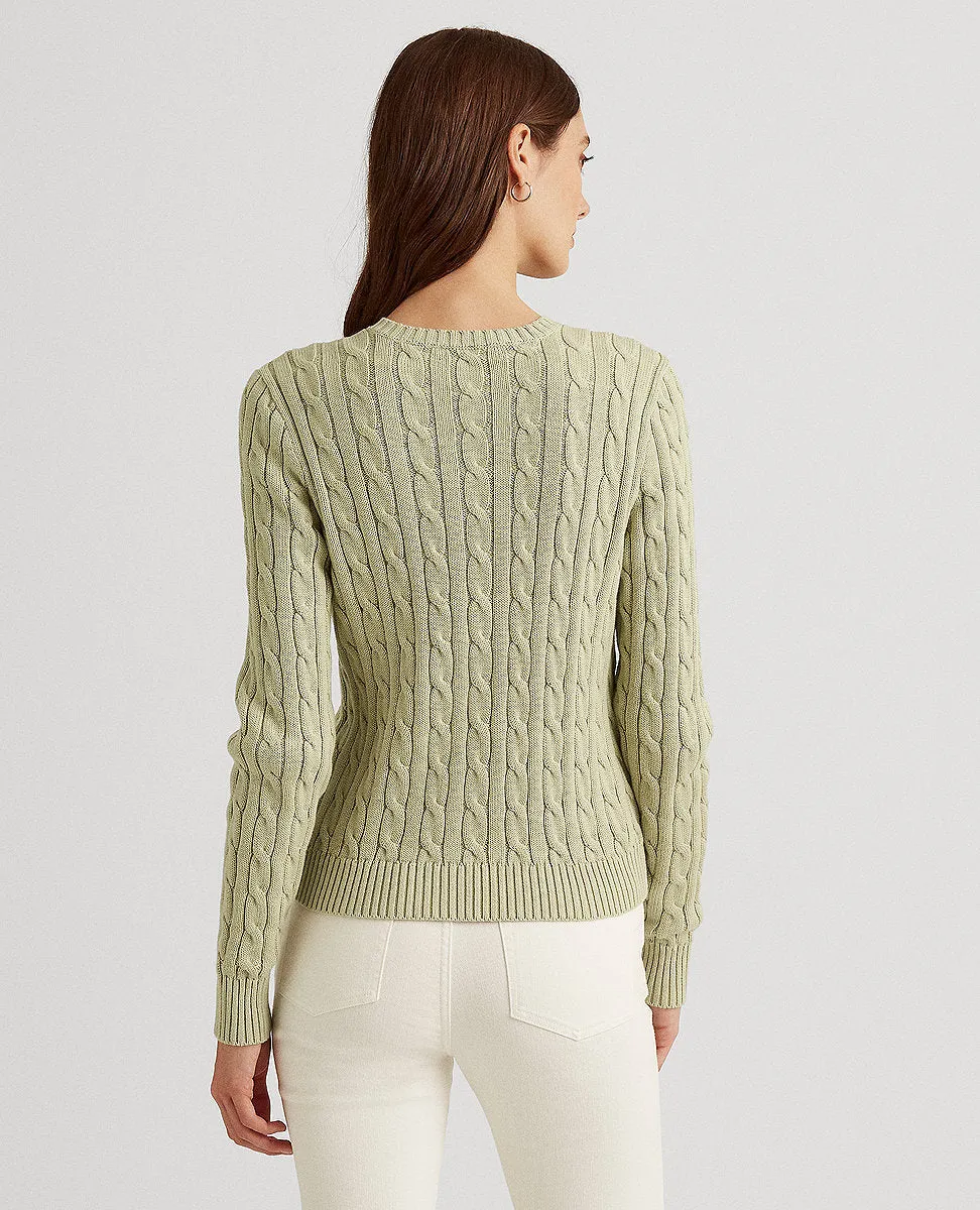 Cable-Knit Cotton Cardigan Sweater In Green