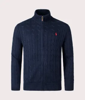 Cable-Knit Cotton Zip Through Cardigan