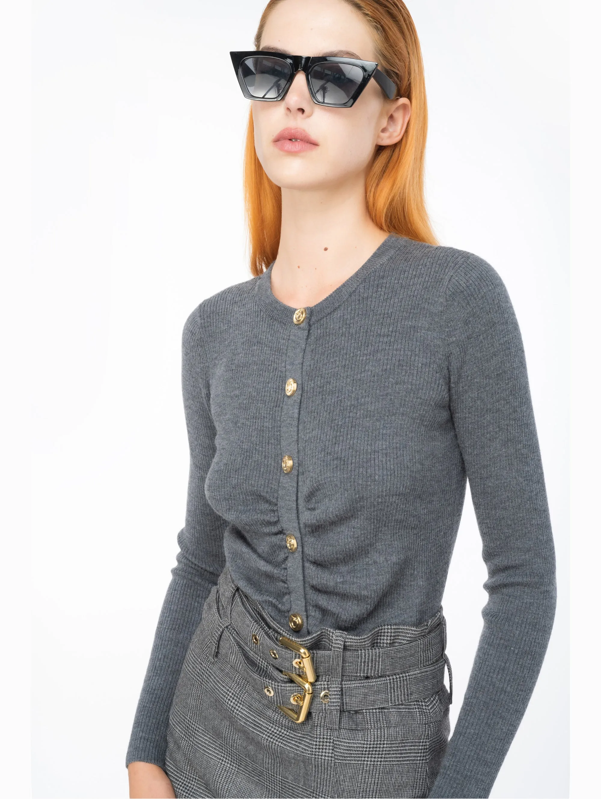 Cardigan con Bottoni Dorati Grigio
