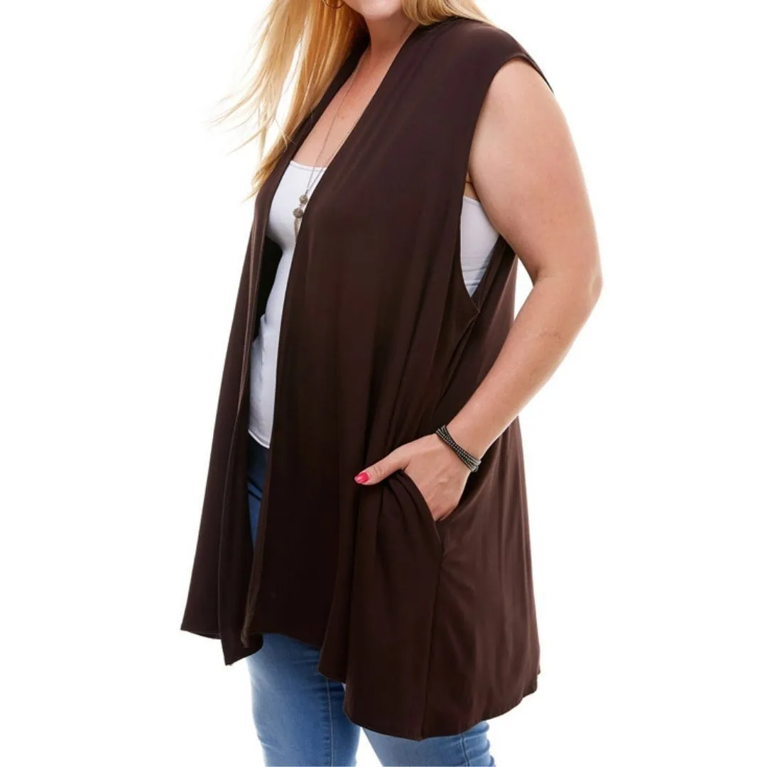 CARDIGAN/ VESTE AVEC POCHES SANS MANCHES GRANDE TAILLE