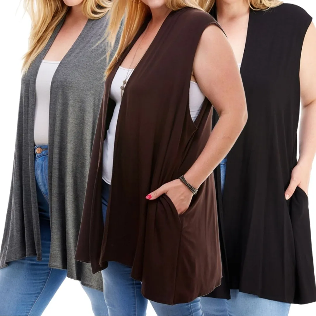 CARDIGAN/ VESTE AVEC POCHES SANS MANCHES GRANDE TAILLE