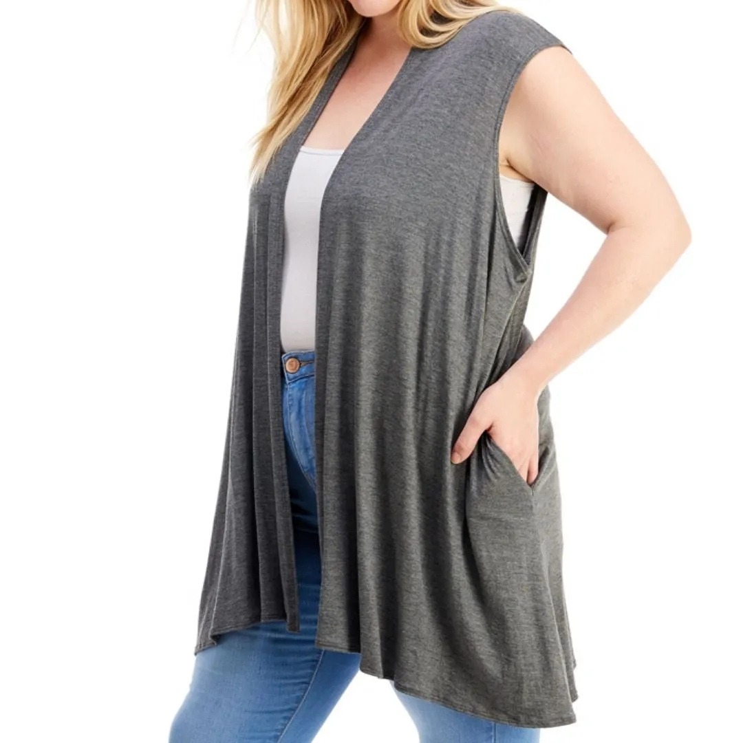 CARDIGAN/ VESTE AVEC POCHES SANS MANCHES GRANDE TAILLE