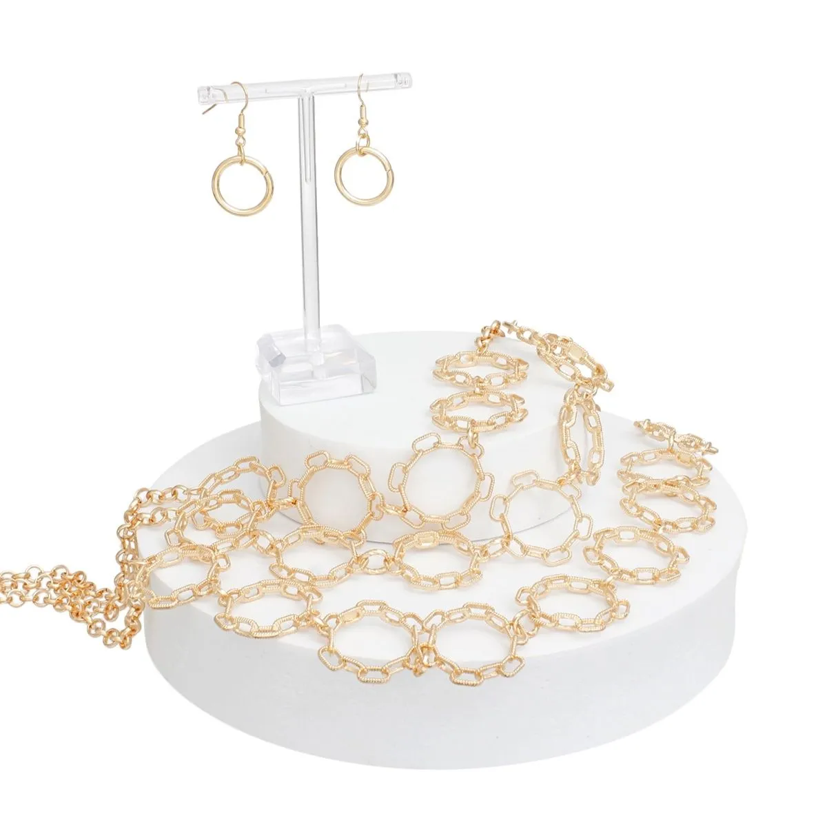 Chain Multi Row Multi Circle Gold Bib Necklace