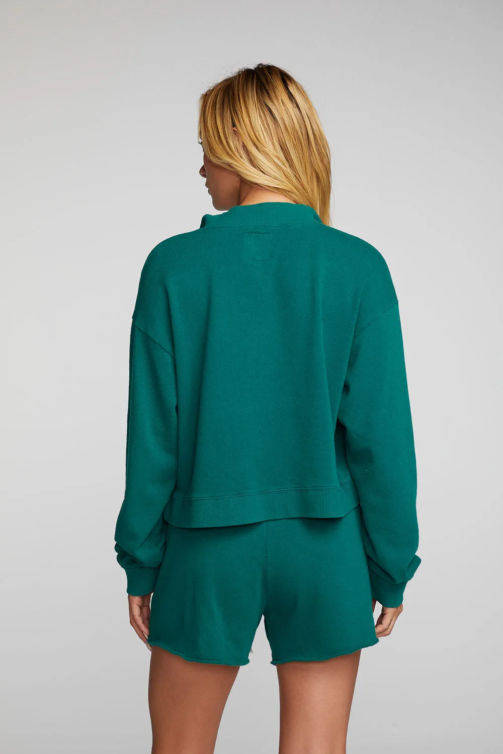 Cotton Fleece Half Zip Up Pullover with Rib