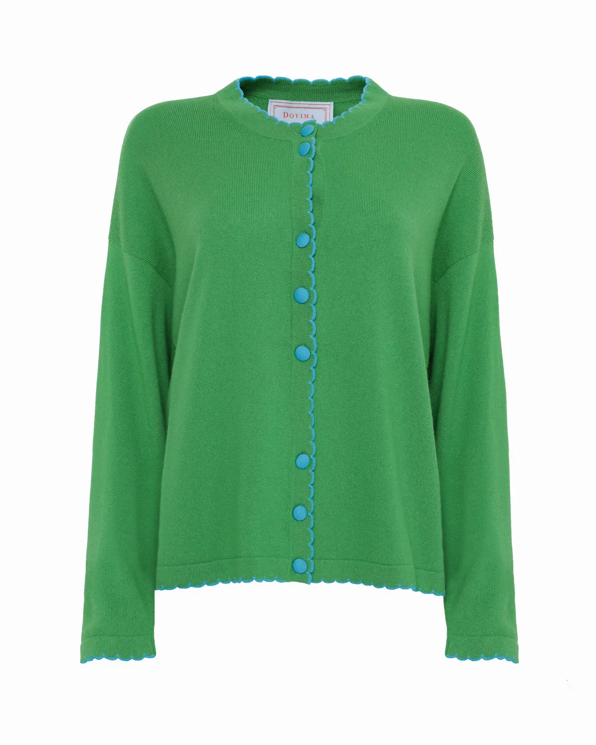EDISON SCALLOP EDGE ROUND-NECK LONG SLEEVE CARDIGAN - Green