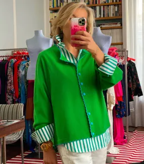 EDISON SCALLOP EDGE ROUND-NECK LONG SLEEVE CARDIGAN - Green