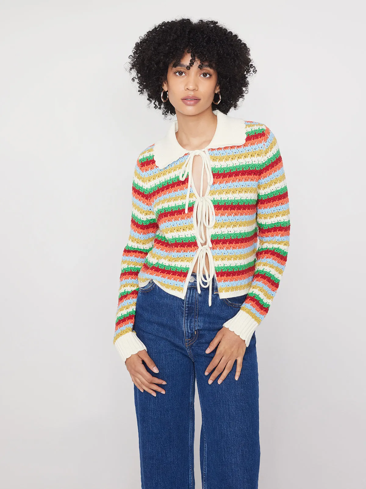 Evie Blue Multi Crochet Knit Cardigan
