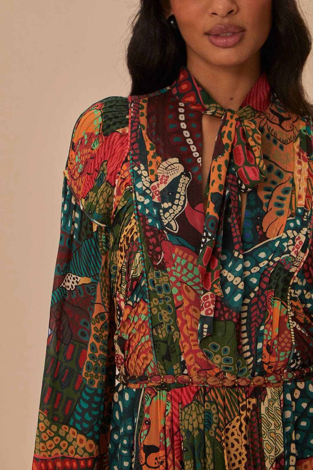 Fauna Mix Multicolor V Neckline Maxi Dress