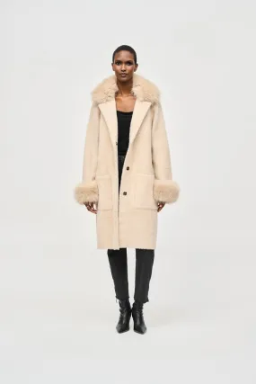 Feather Yarn and Faux Fur Sweater Coat-Champagne