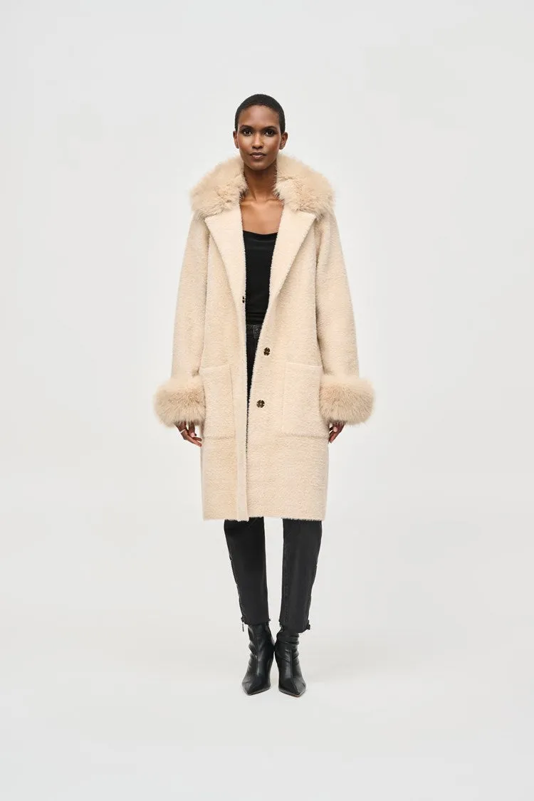 Feather Yarn and Faux Fur Sweater Coat-Champagne