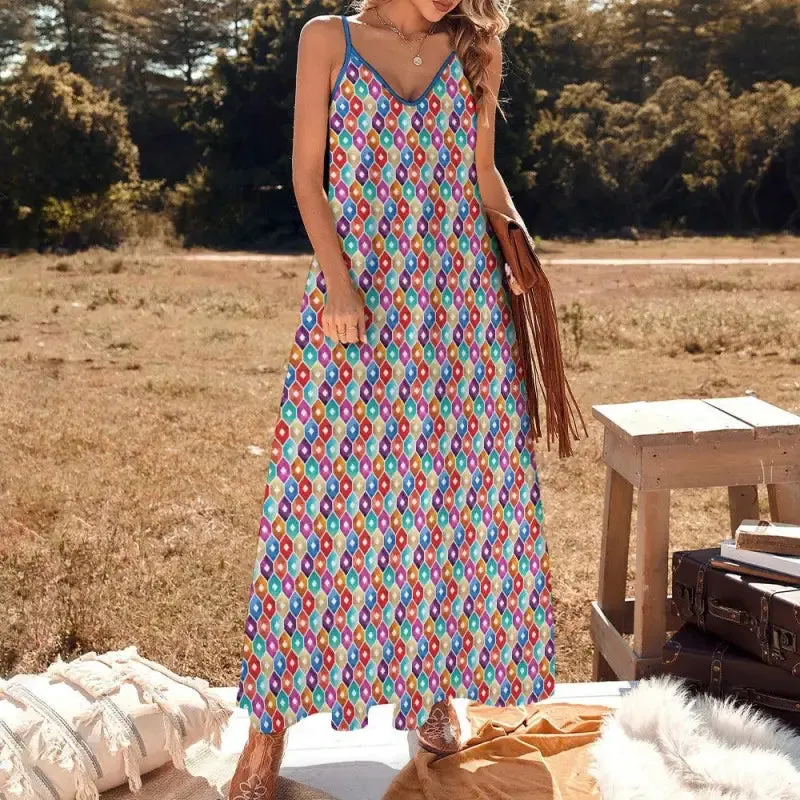 Get Your Sunshine On with this Geometric Spaghetti Strap Maxi Dress