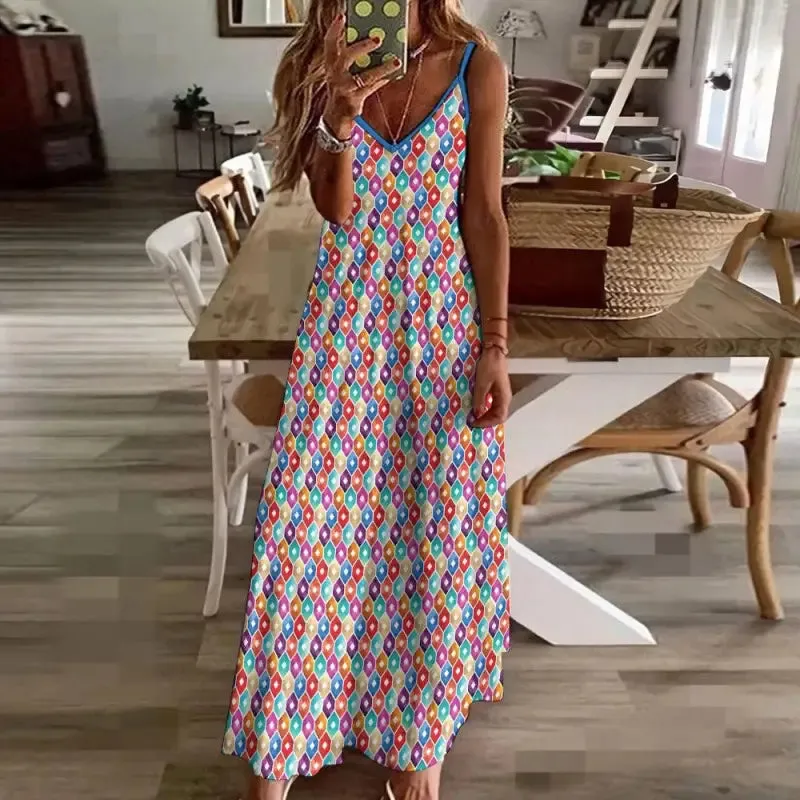 Get Your Sunshine On with this Geometric Spaghetti Strap Maxi Dress