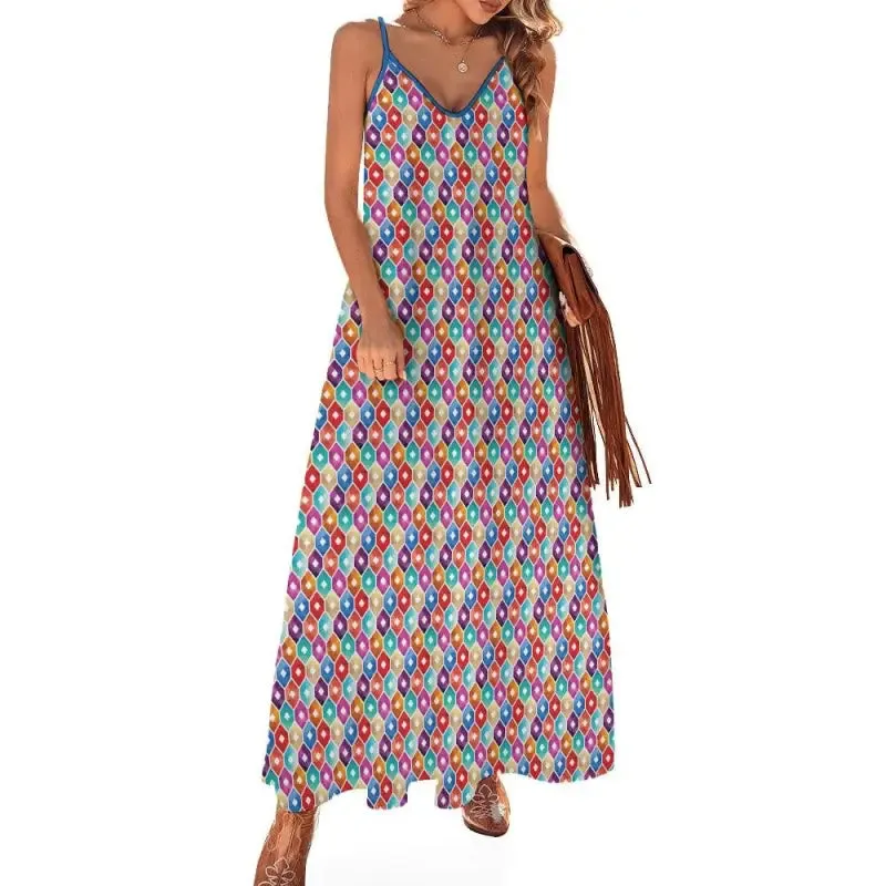 Get Your Sunshine On with this Geometric Spaghetti Strap Maxi Dress