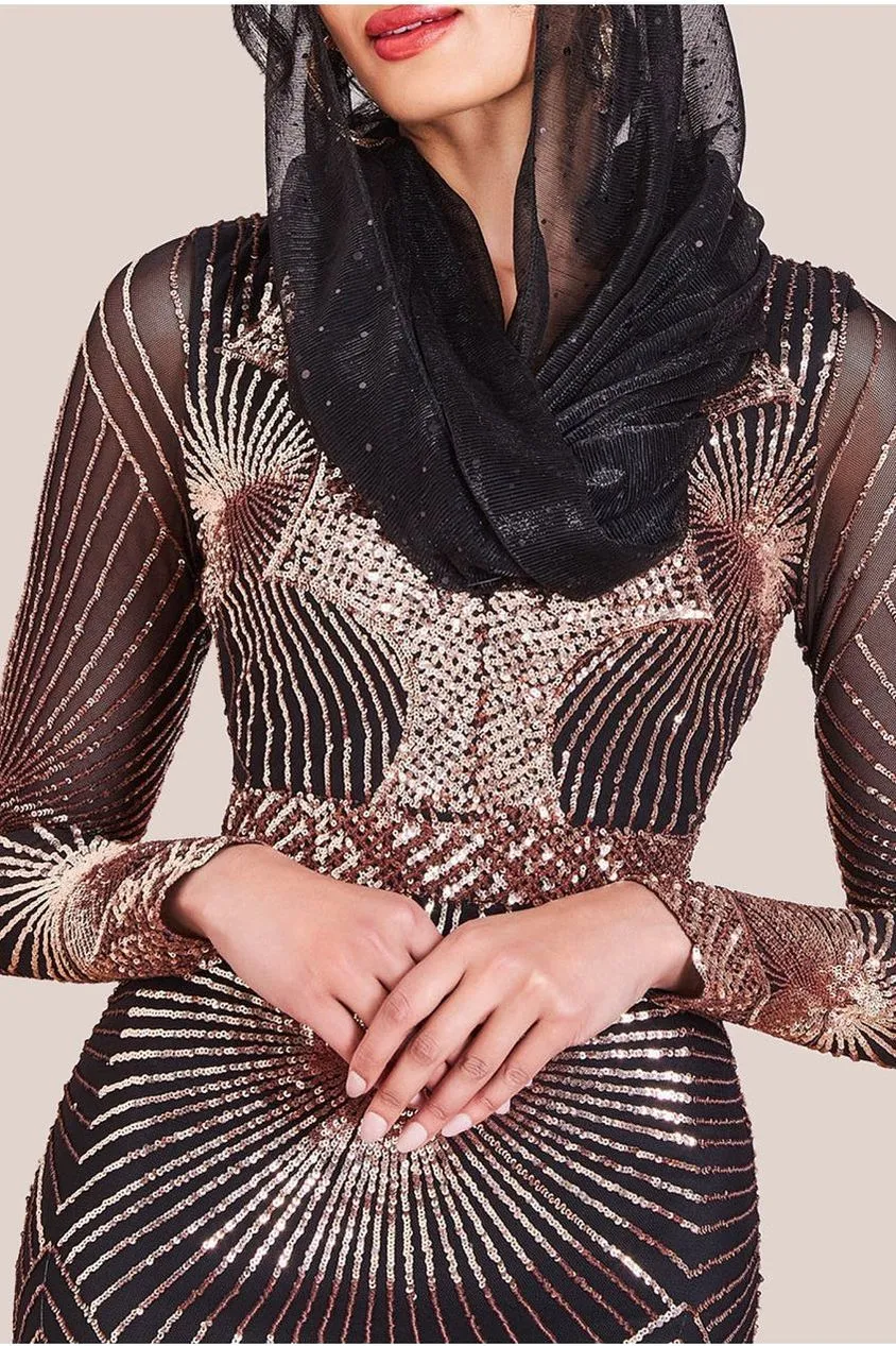 Goddiva Modesty Starburst Sequin Maxi Dress - Rose Gold