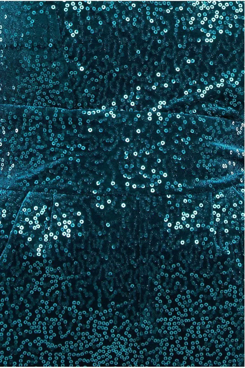 Goddiva Sequin & Velvet Corset Jumpsuit - Emerald Green