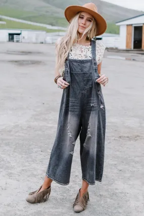 High Hopes Slouchy Denim Overalls - Black